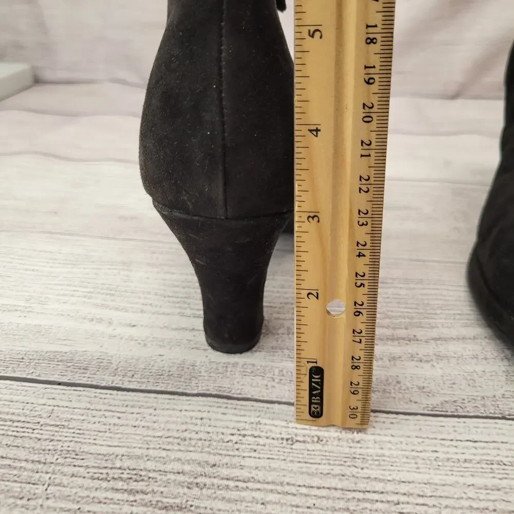 Aerosoles Black Suede Heeled Bootie, Side Zip, 3